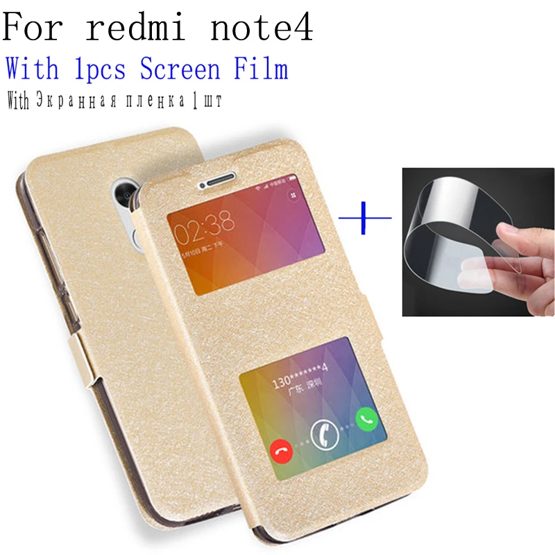 2 шт. чехол для телефона xiaomi redmi note 4 Крышка чехла открытое окно кожаный флип задняя