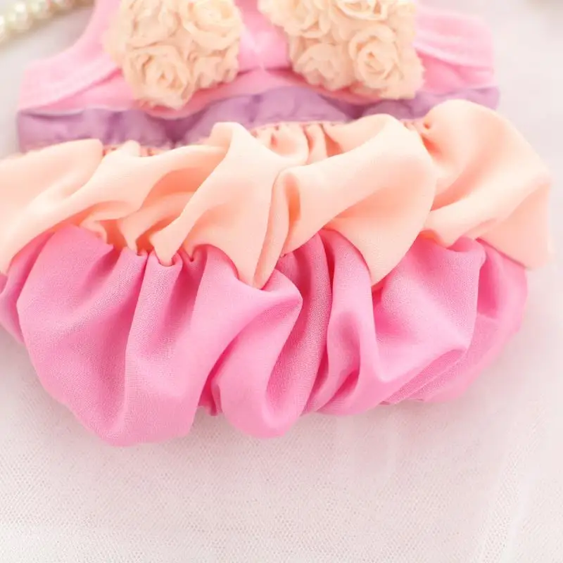 Шифоновое платье принцессы с кружевным бантом и лентой для девочек Одежда собак