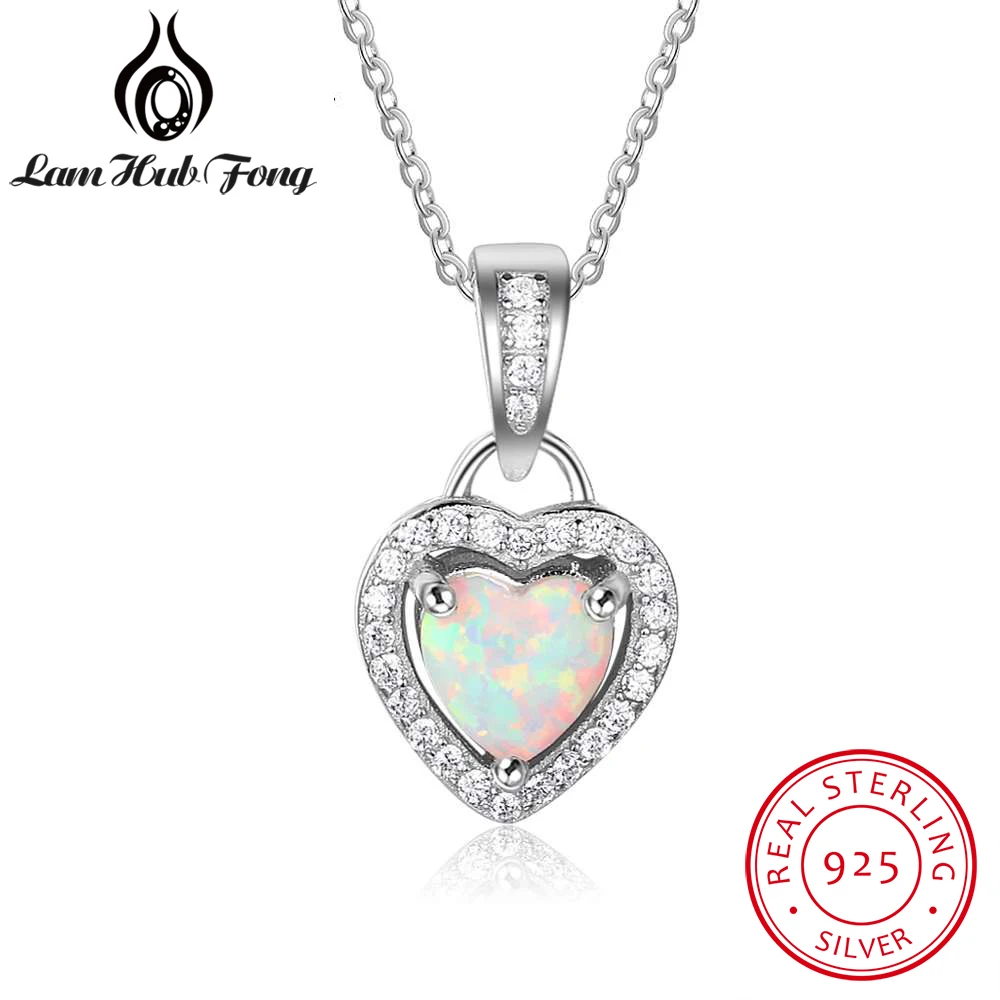 

925 Sterling Silver Heart Necklace White Opal Necklaces & Pendants Cubic Zirconia Fine Jewelry Silver 925 Jewelry Birthday Gift