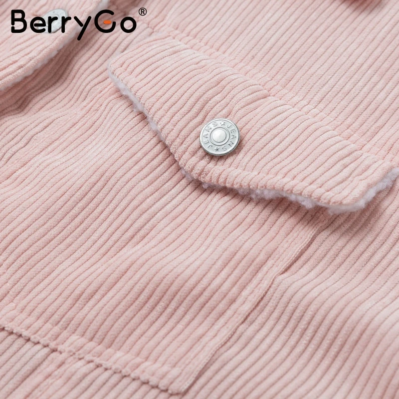 BerryGo Простая вельветовая зимняя куртка женская Простая вельветовая зимняя куртка женская с длинным рукавом из шерсти Куртки теплая куртка женская верхняя одежда пальто