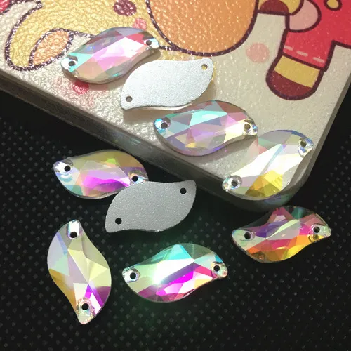 

Wholesale S shape Sew On Stones Super Shiny Crystal Clear AB Flatback 2 holes 6x12,10x20,15x30mm Sewing Glass Crystal Beads