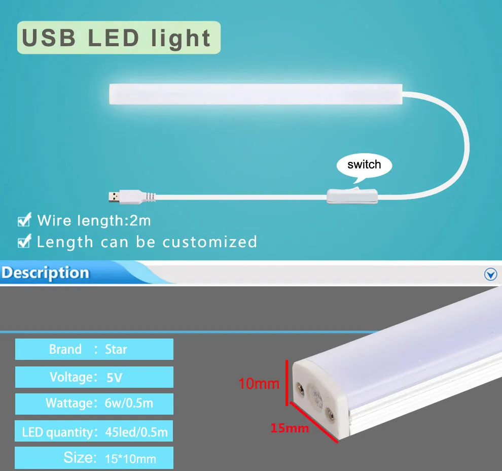 

Светодиодные настольные лампы с USB, длина 30 см, SMD 2835, 5 в постоянного тока, 90 светодисветодиодный, s/m