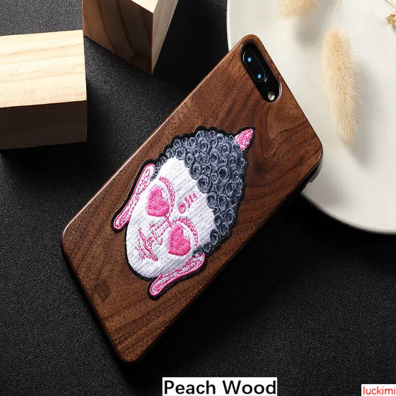 For iphone 6 7 8 6S Plus X Xs Xr Max Buddha Head peach cherry wood Bamboo embroidery Nature Material Phone case cover |