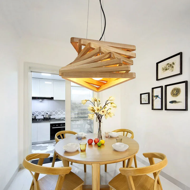 Скандинавский деревянный подвесной светильник художественный дизайн гостиная
