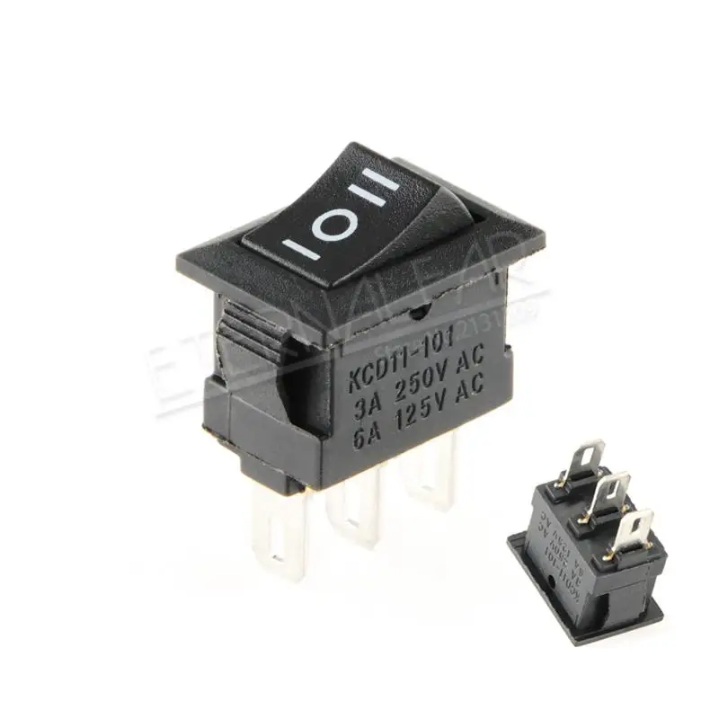 KCD11-Black-3J3D KCD11-101 кнопочный переключатель 10x15 мм SPST 2Pin 3Pin 3A 250V 6A KCD11 оснастка вкл/Выкл Лодка кулисный переключатель 10 мм* 15 мм черный красный белый - Color: KCD11-Black-3J3D