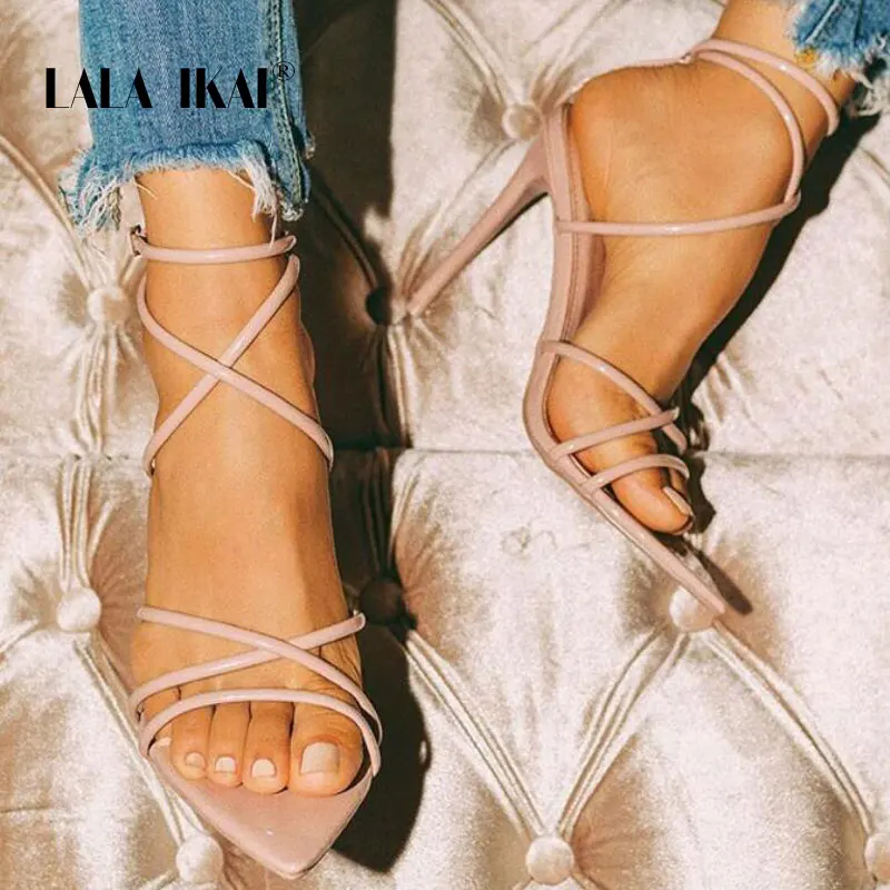LALA IKAI/женские босоножки пикантные женские туфли из лакированной кожи на тонком