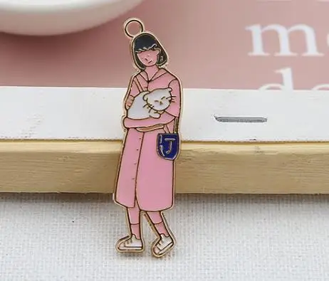 as shown MRHUANG 10 шт./упак. девушка кот Кролик цветок эмаль подвески DIY браслет ожерелье ювелирные изделия аксессуары ручной работы Япония - Окраска металла: as shown