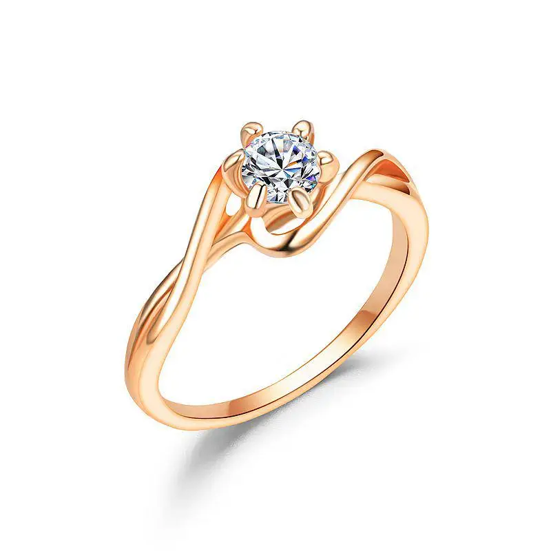 Rose Gold Модные Классические обручальные кольца из циркона ААА с шестью когтями для женщин, индивидуальное очаровательное кольцо с кристаллами в форме цветка, подарок на помолвку - Цвет основного камня: Rose Gold
