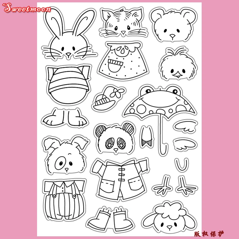 DIY ANIMAL FACE CAT DOG RABBIT Scrapbook photo card account rubber stamp clear transparent maker | Канцтовары для офиса и дома