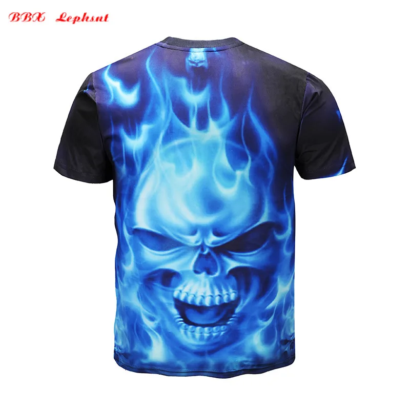 2019 Summer New Fashion 3D Flame Skull Print Short Sleeve Streetwear Youth Tide Brand T-shirt Men's Clothing Tik Tok | Мужская