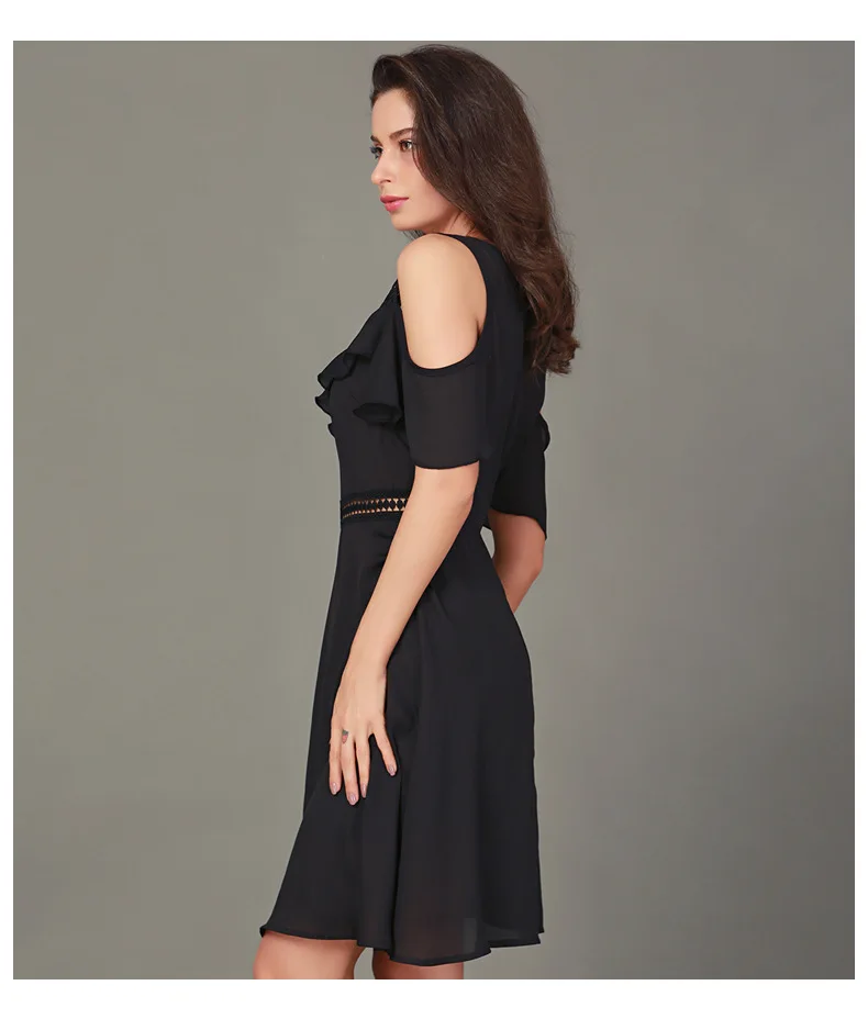 Шифоновое кружевное платье с V образным вырезом Высококачественная модная