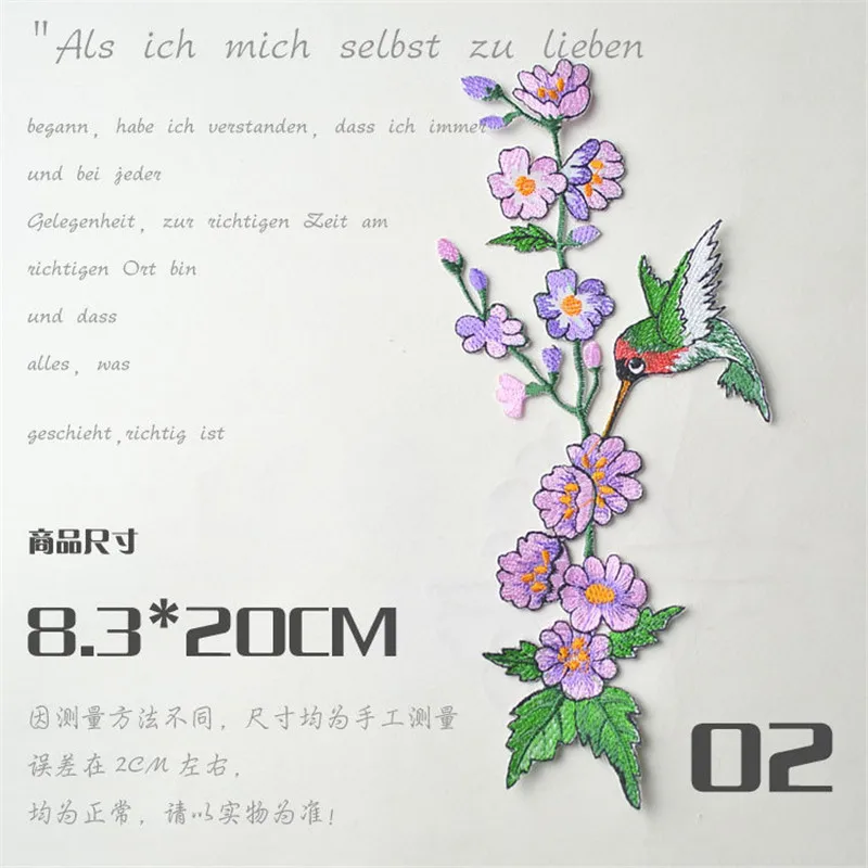 2 Patches Embroidered Purple Flower Bird Ironed On Applique DIY Patch MP33 | Дом и сад