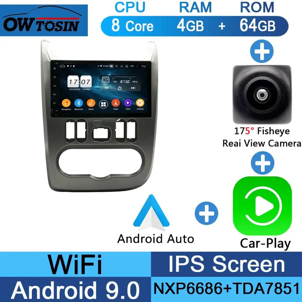 Fisheye Carplay n A " Восьмиядерный Android 9,0 4G+ 64G Автомобильный dvd-плеер для Renault Logan Sandero Duster DACIA Logan Sandero автомобильный Радио gps Navi Parrot BT - Цвет: Fisheye Carplay n A