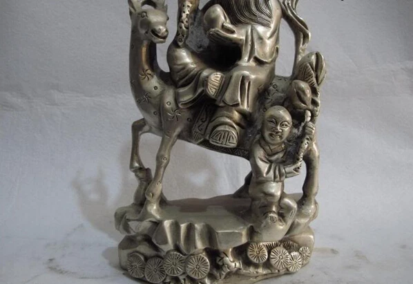 song voge gem S1434 China Fengshui copper silver God of Longevity Life Star On Deer &amp Peach Statue | Дом и сад