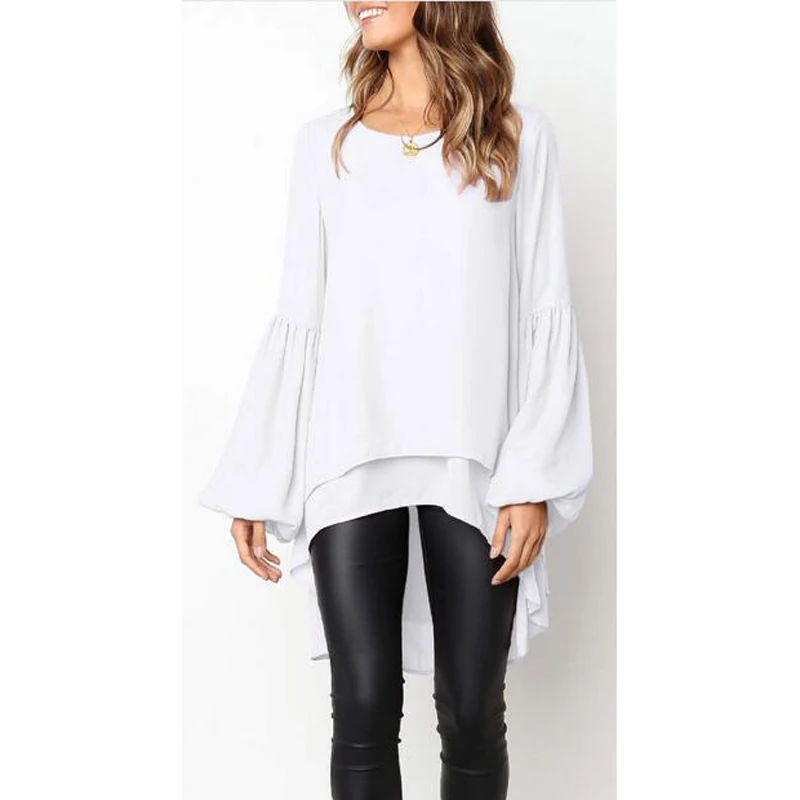 

Женская шифоновая блузка с длинными рукавами-фонариками и оборками