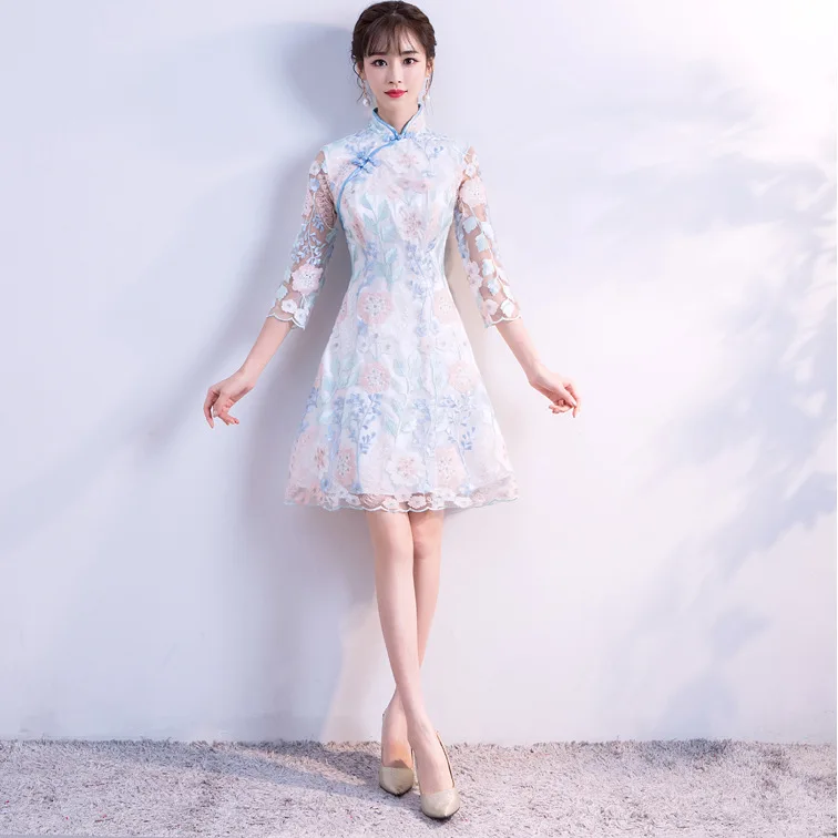 Женский сексуальный мини тонкий Qipao элегантный китайский стиль на свадьбу для подружки невесты платье леди цветок Восточный Чонсам Vestidos