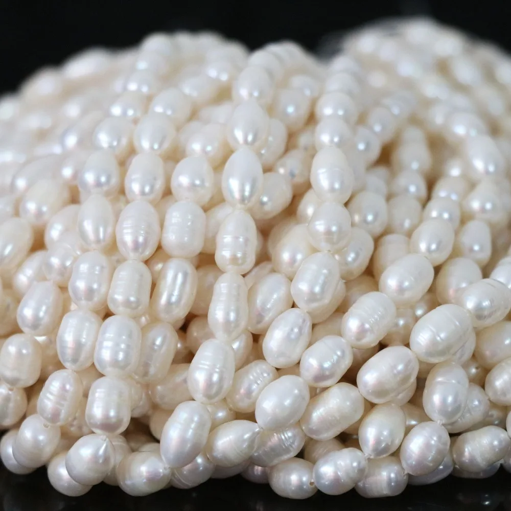 Natural white freshwater pearl loose beads top quality 7-8mm rice charms elegant fashion diy women gift jewelry 15inch B1340 | Украшения и