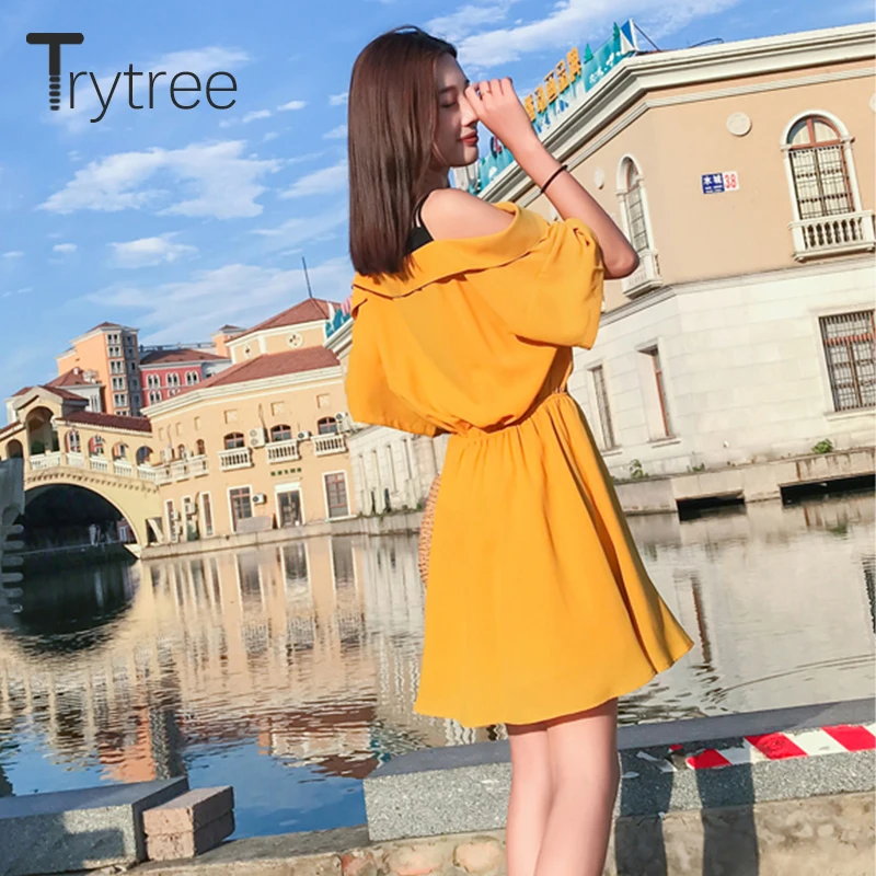 Trytree летнее платье женское повседневное майка Лоскутная рубашка с отложным воротником платье на пуговицах брюки клеш с эластичным поясом мини-платье