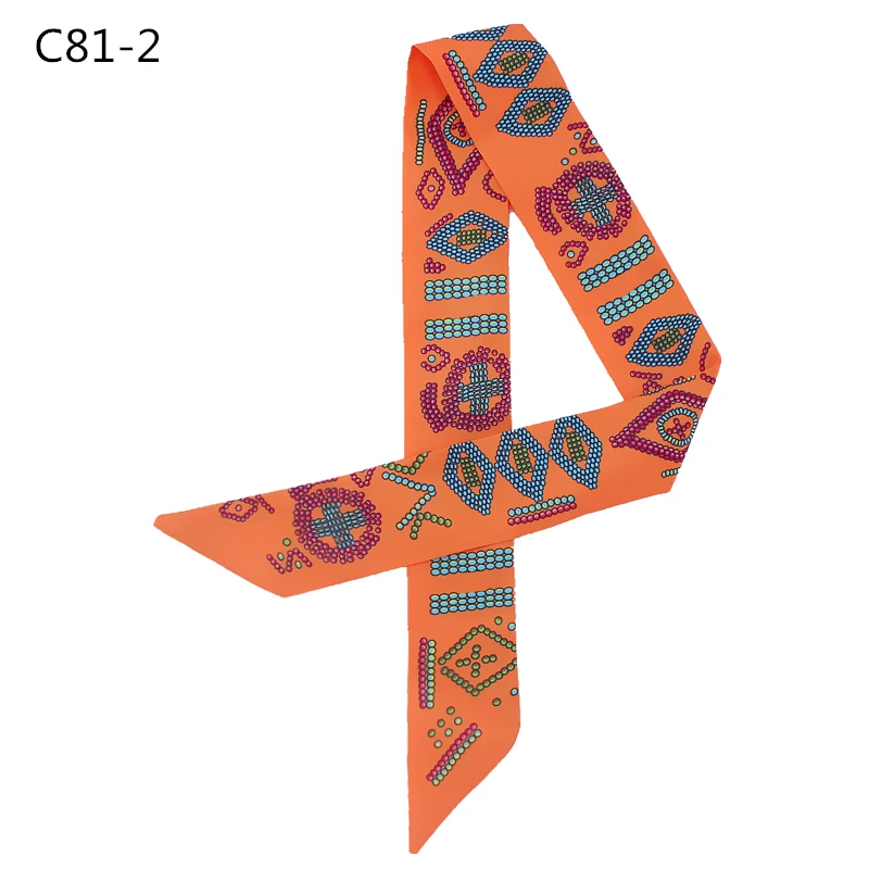 POBING New Design Geometric Silk Scarf Women Head Brand Small Tie Handle Bag Ribbon Long Scarves Female Wraps 100*5CM |