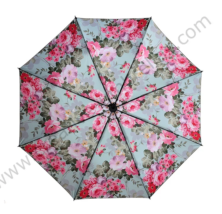 2pcs/lot Three fold umbrella five times black coating anti-uv aluminiu fiberglass superlight Sakura cherry flower pocket parasol