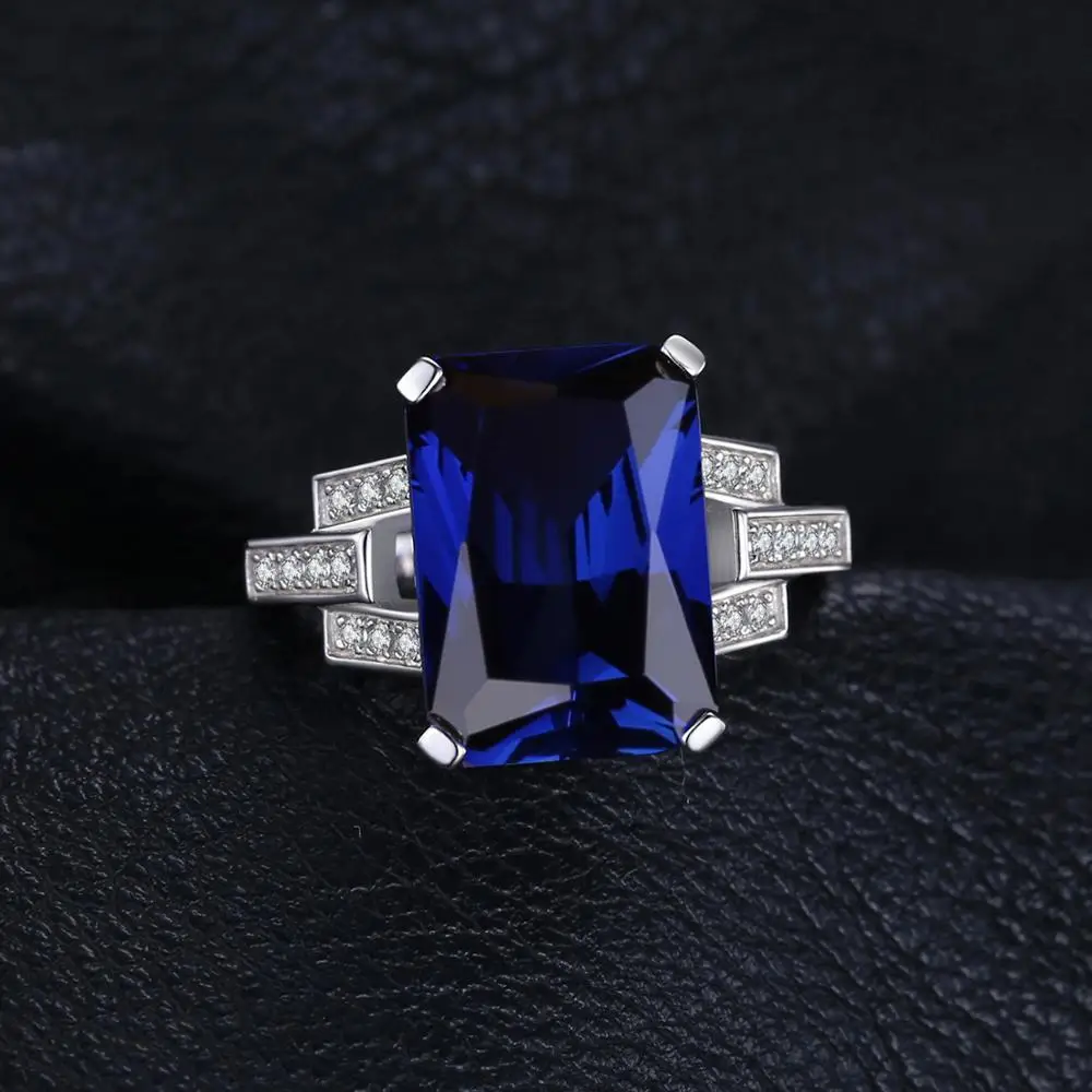Jewelrypalace роскошный Изумрудный Cut 9.6ct создан синий сапфир коктейльное кольцо 925 серебряное кольцо для Модные женские туфли распродажа