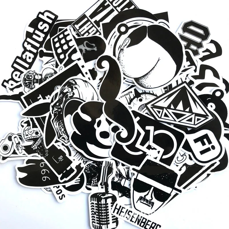 100pcs Black and White Random Stickers Graffiti Funny Sticker for Laptop Suitcase Skateboard Moto Bicycle Car Kid's Toy | Игрушки и