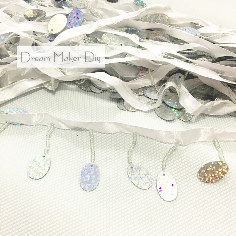 Блестящий Золотой с бахромой расшитая блестками Лента кисточками бисером длина