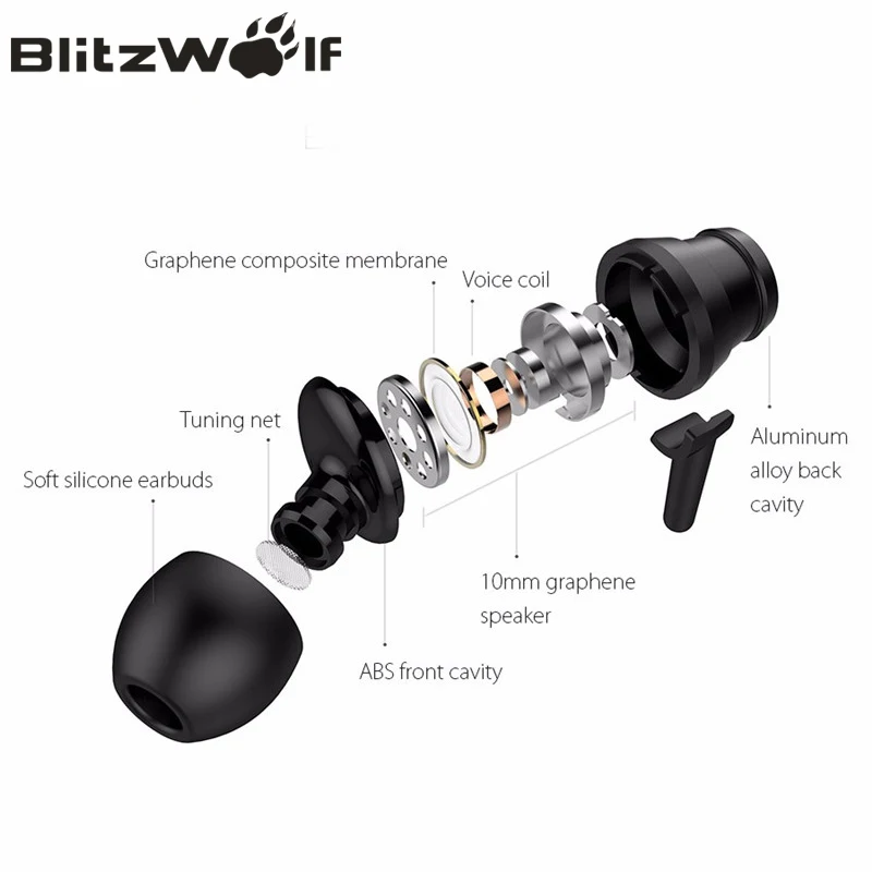 Blitzwolf BW ES1 3.5mm вкладыши Шум Отмена наушники стерео Графен С микрофоном для