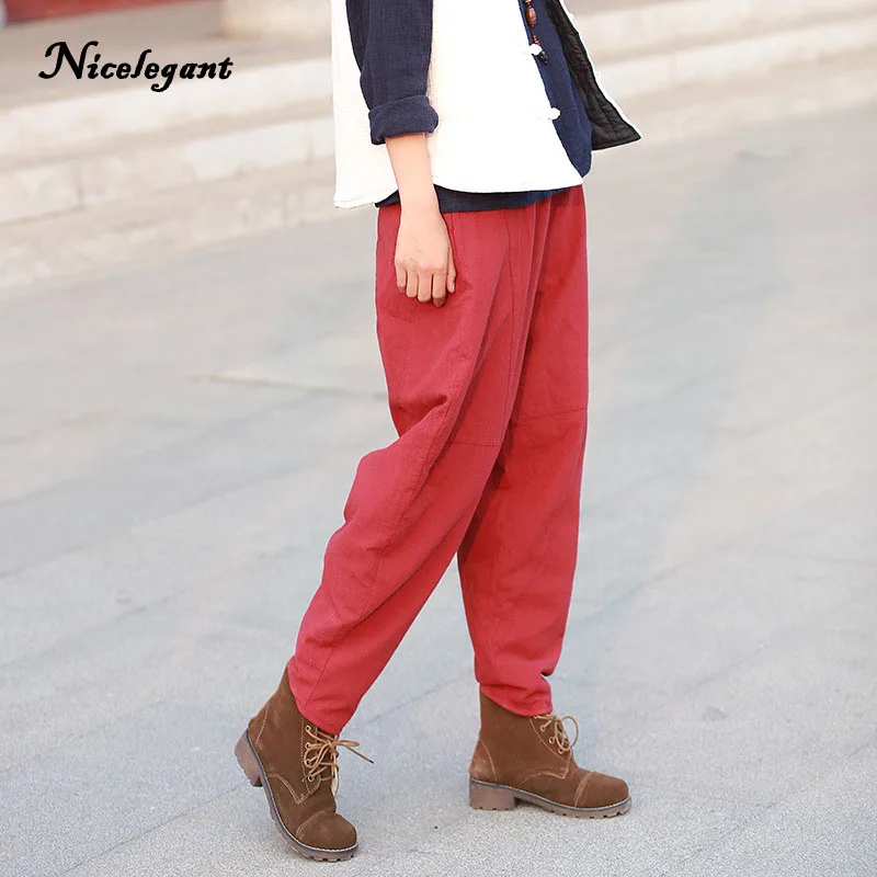Осень 2018 толстые штаны Для женщин держать сращены Новинка зимы теплые свободные