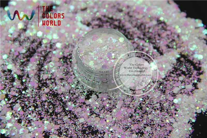 

TCI03-H1 Pearlescent Indescent White Pink Light Colors Hexagon shapes Glitter for nail art makeup DIY and Holiday's decoration