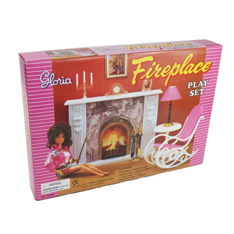 For Barbie Furniture Hearth Miniature Fireplace Play Set with Rocking Chair Desk Lamp Tools for 1/6 Doll Accessories DIY Toy | Игрушки и