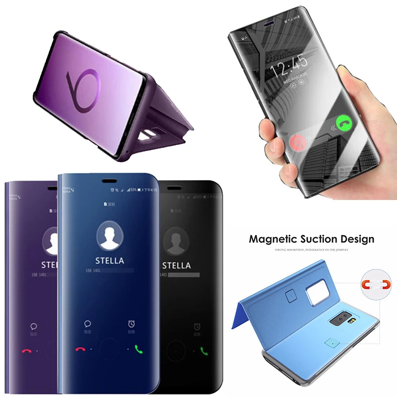 10 шт. умный зеркальный флип-чехол для samsung Galaxy S10 E 5G S9 S8 Plus Note 10 10+ 9 8 прозрачный противоударный чехол с подставкой