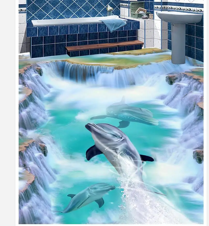 3d обои из ПВХ 3D с дельфином морского дна 3D-обои для ванной водонепроницаемые |