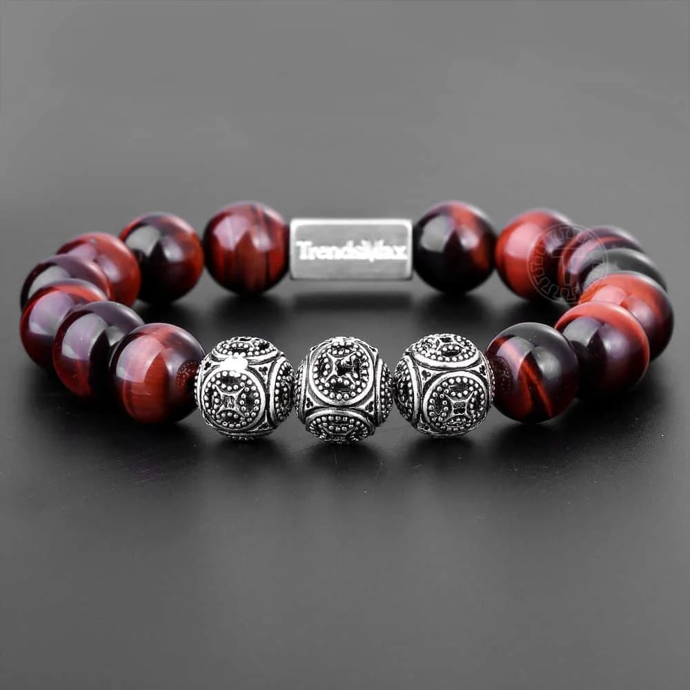 Женский/мужской браслет с бисером и тигровым глазом из стерлингового серебра 925