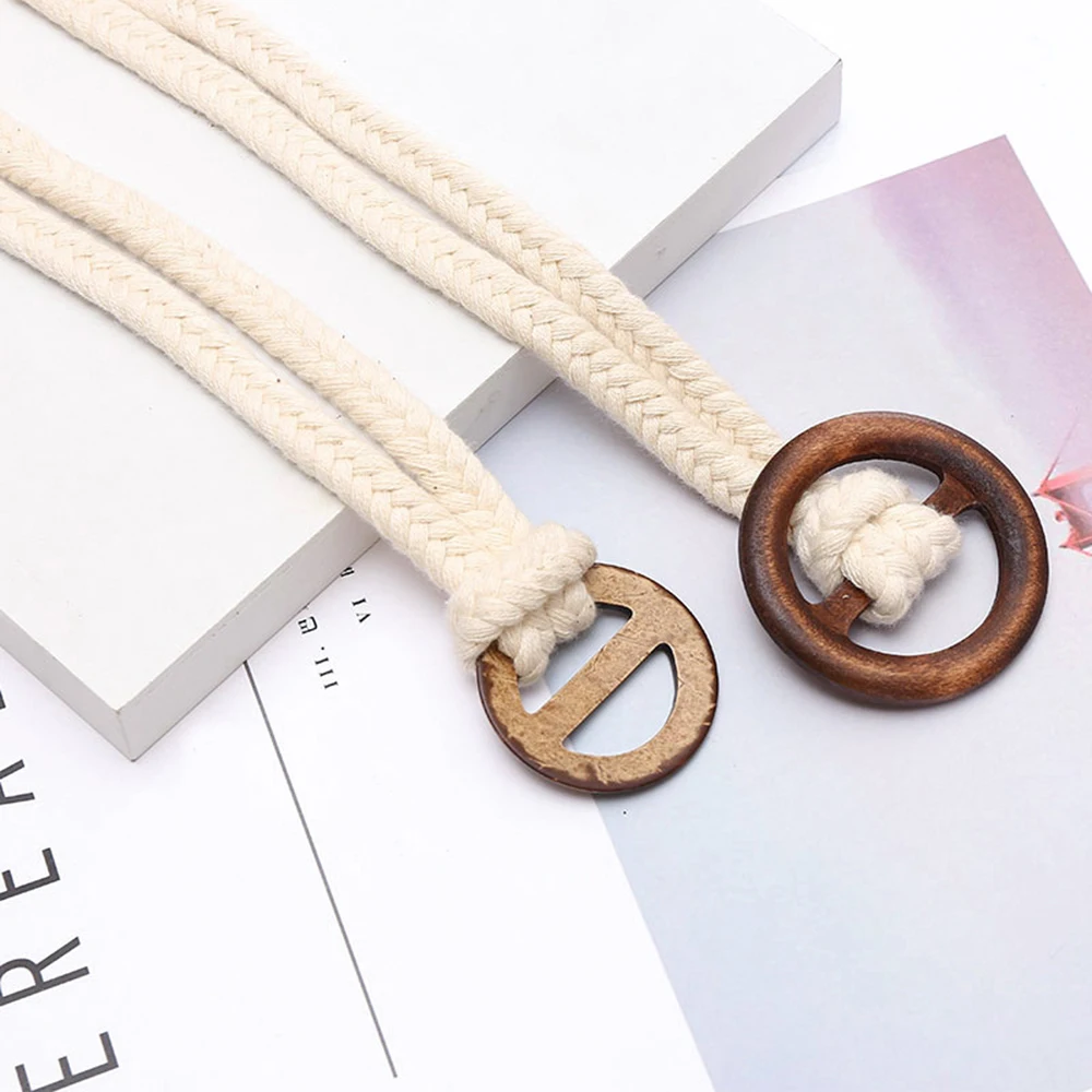 

Girls Woven Belt Solid Color Waist Belts Hollow Ethnic Style Round Buckle Female Elegant Korean Trendy Dress Decoration Women