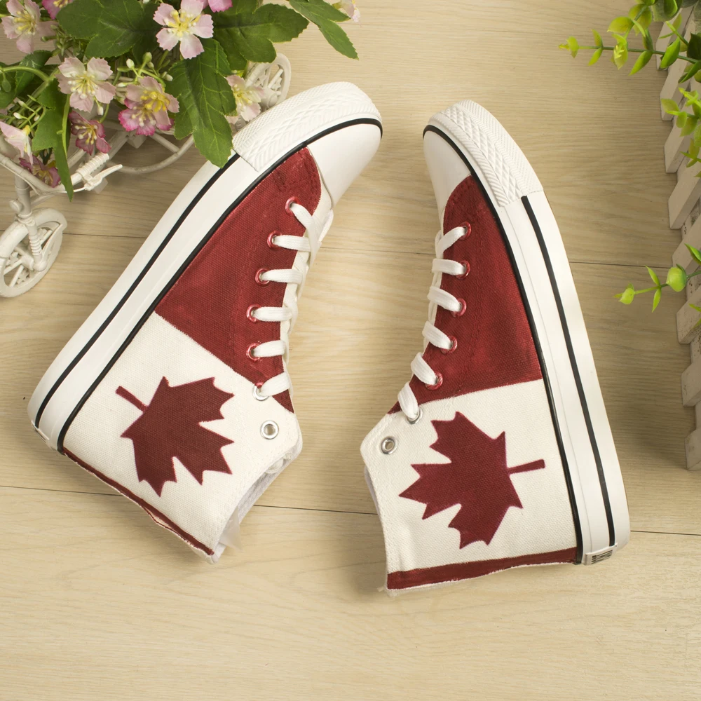 Canadian National Canada Shoes Red Maple Leaf Hand Painted Canvas Sneakers kids boys children girls shoes | Детская одежда и обувь