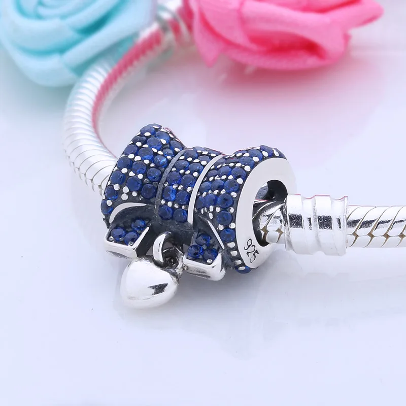 Плавающий сердце и узел Бусины Fit Pandora браслет Аутентичные 925 пробы серебро