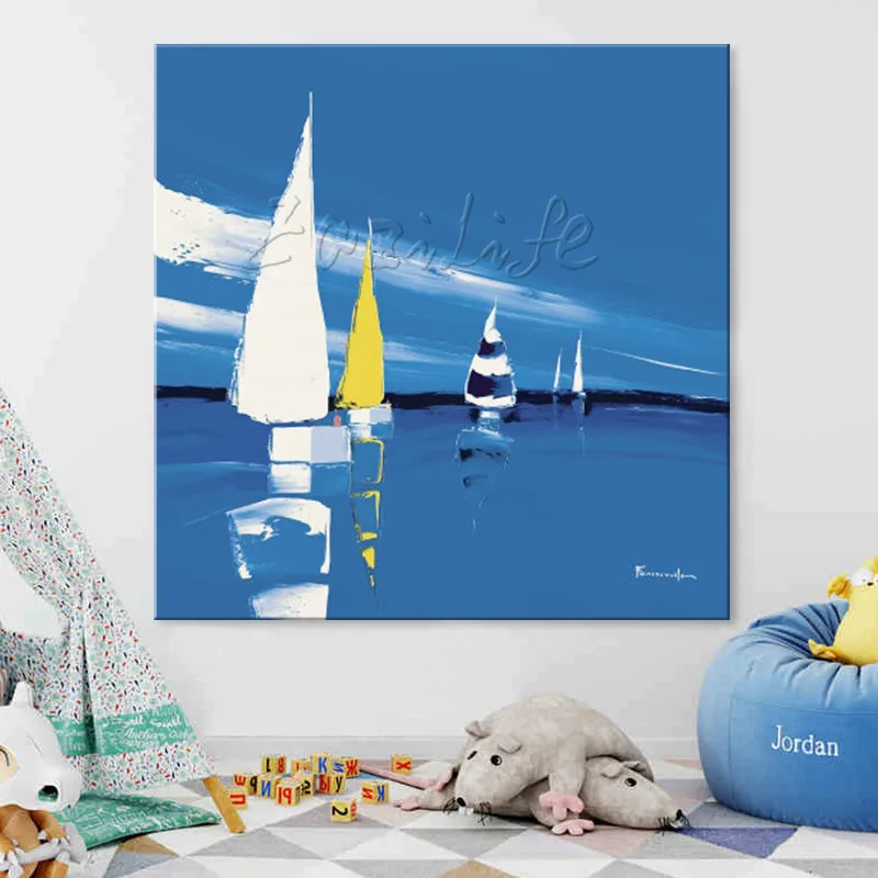 

Hand painted boat Canvas Oil painting Wall Pictures for Living room wall decor art canvas painting palette knife boat 42