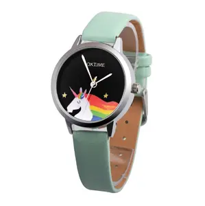 Часы женские кварцевые с кожаным ремешком, Милые простые повседневные наручные, с мультяшным рисунком
