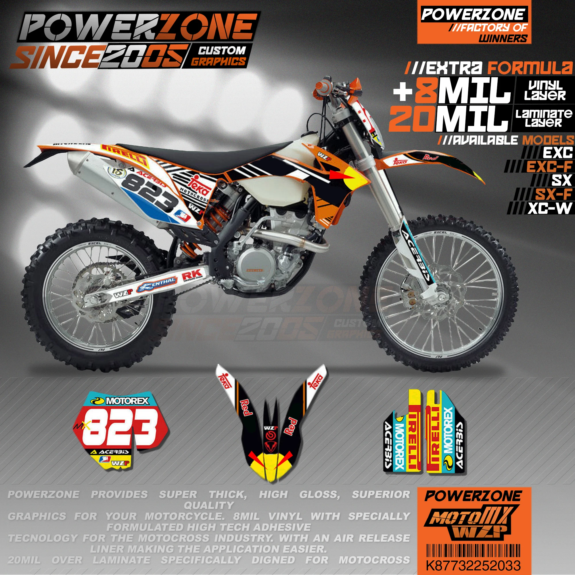 PowerZone Custom Team Graphics деколи для фона 3 м Набор наклеек KTM SX SXF MX EXC XCW Enduro 125-500 куб. См