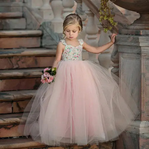 2018 New Summer Princess Girls Pink Pageant Flower Tutu Dress Sweet Kids Party Wedding Floral Ball Gown Formal | Детская одежда и