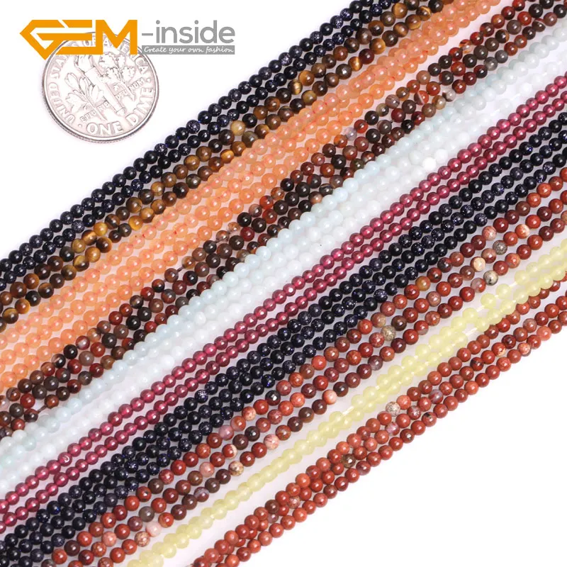 

2mm Round Tiny Small Spacer Loose Beads Assorted Material Natural Gem Stones Jewelry Making Beads 15" Strand DIY Wholesale