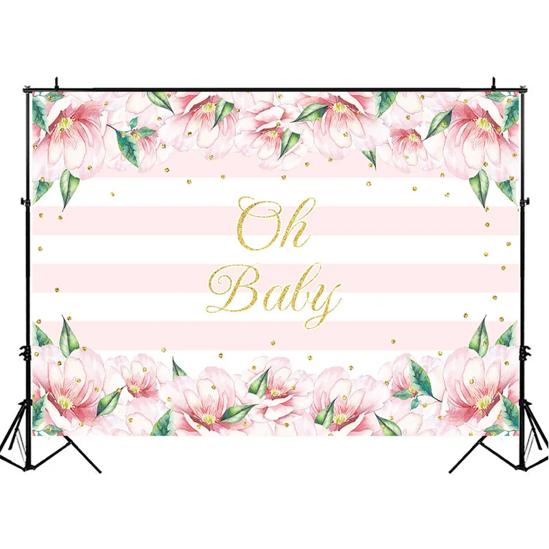 NeoBack розовый цветок Baby Shower фон с надписью Oh розового и белого цвета в полоску для