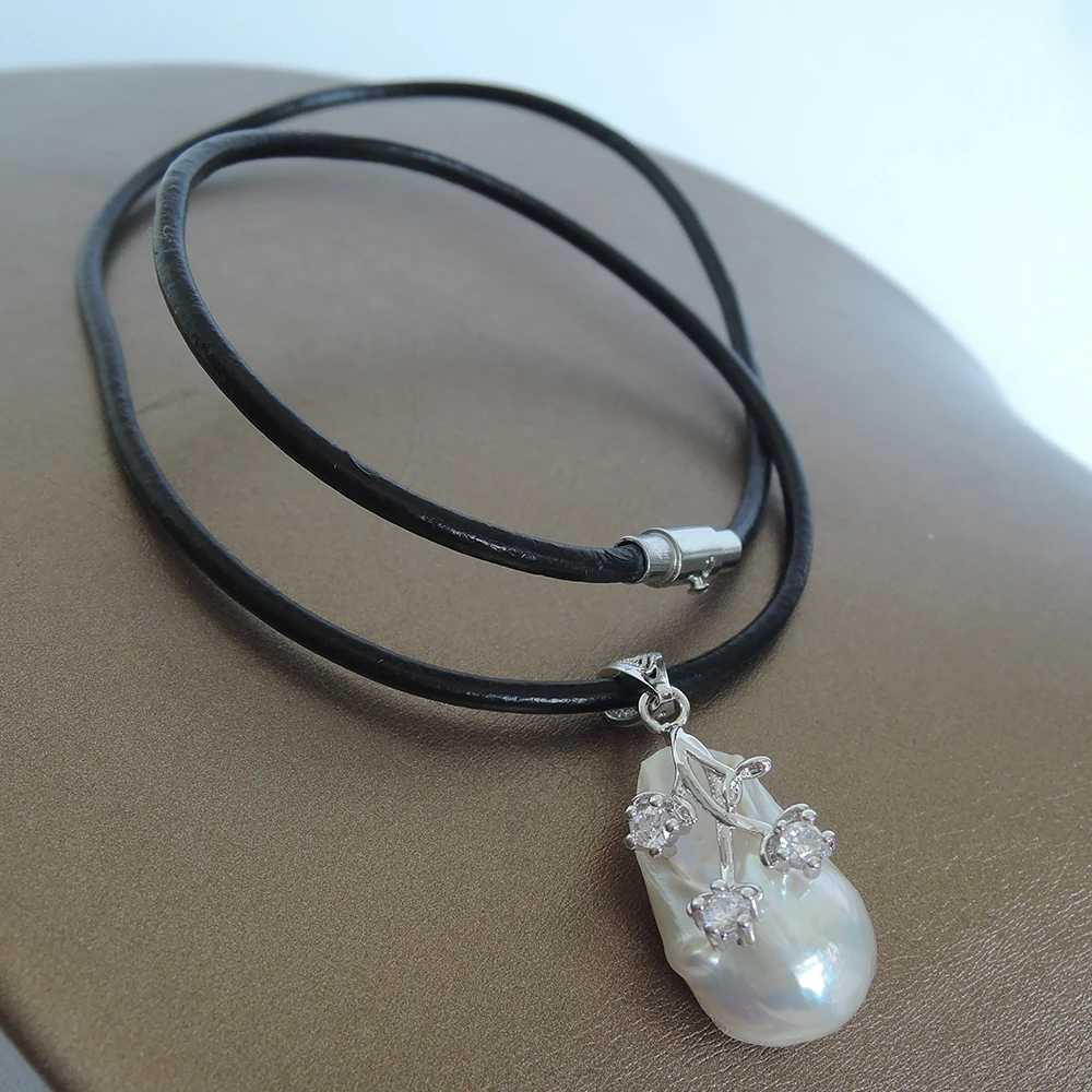 Ожерелье с подвеской из 100% натурального пресноводного жемчуга натуральная кожа