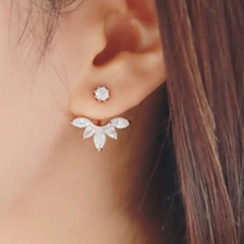 Серьги с кристаллами из циркония 3 цвета розовое золото открытые серьги