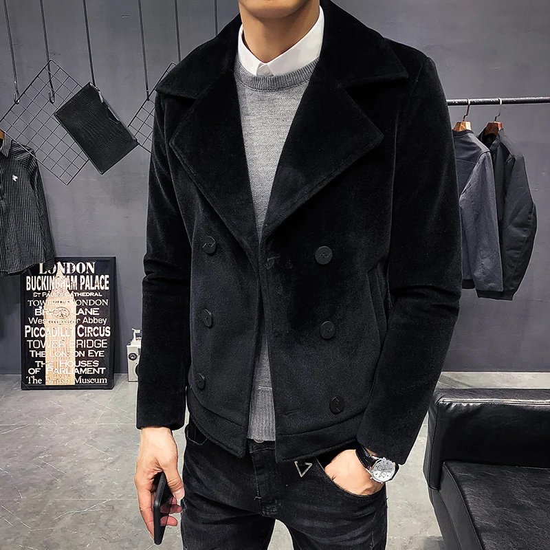 A016 P95Autumn зимние мужские короткие Стильные мини тренчи Новые пальто кардиган