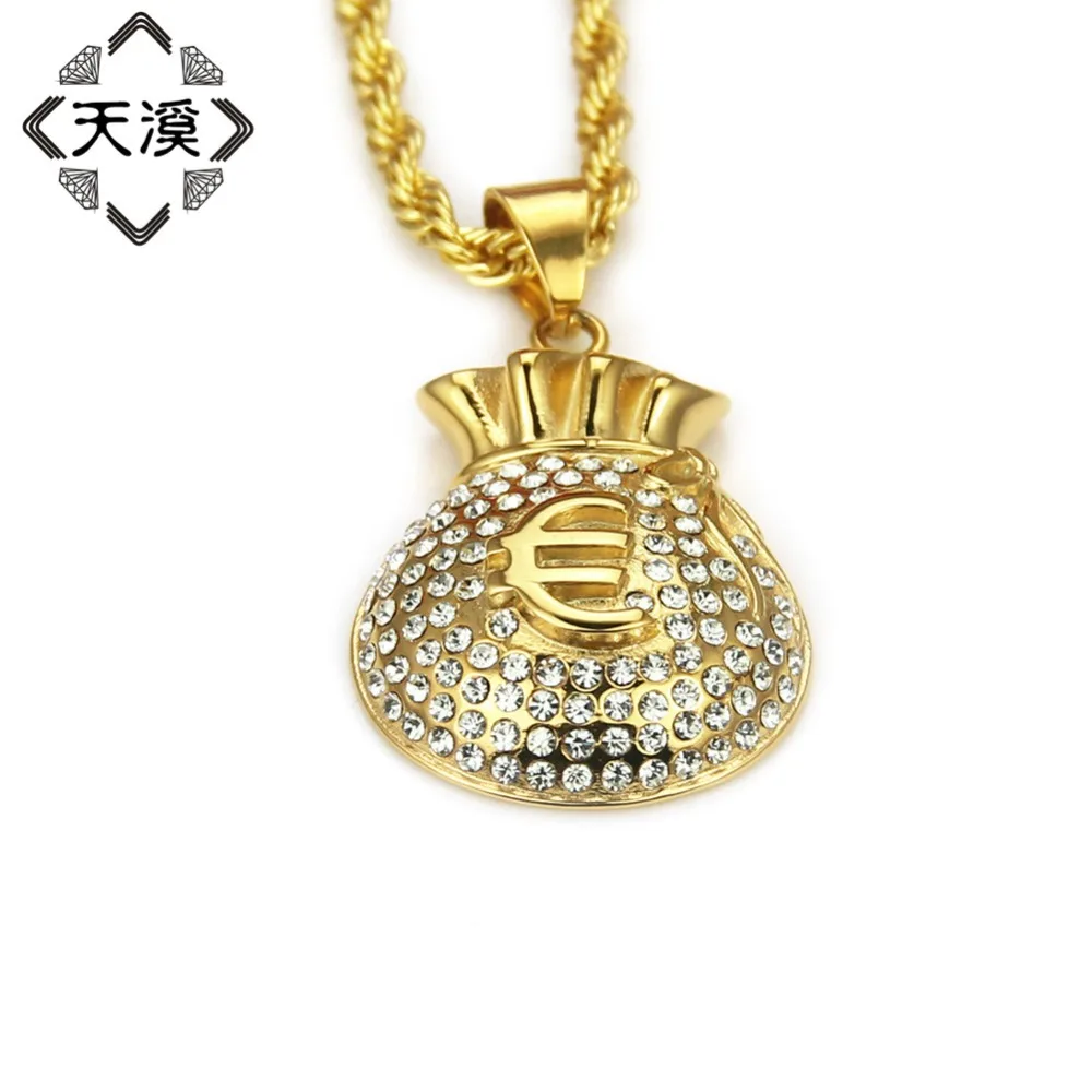 2018 новые творческие Iced Out Bling евро символ деньги брелоки для сумки ожерелья мужчин