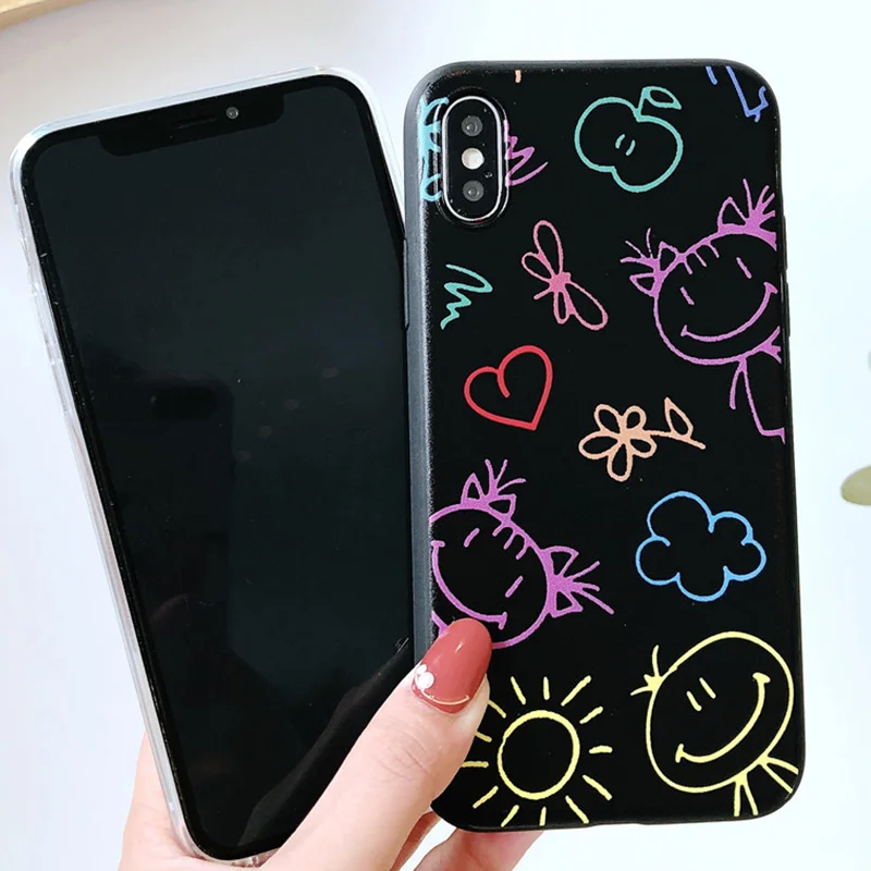 Pink Graffiti Phone Case For iPhone 7 7Plus Cases 8 8Plus X 6 6S Cute Cartoon Soft Silicone Transparent Cover Coque |