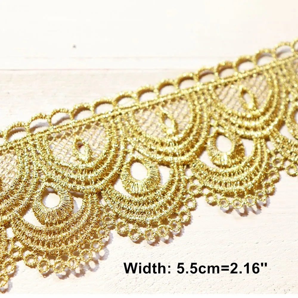 Лента для отделки ткани из винтажного золотого кружева шириной 5,5 см на 1 ярд для шитья одежды, аксессуаров для шитья, аппликаций и ремесла на свадьбу.