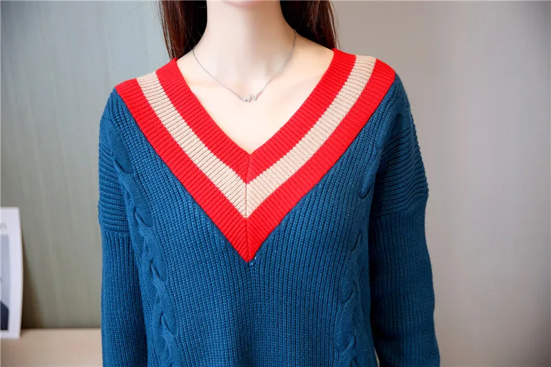 Женское вязаное платье с v-образным вырезом свободное прямое облегающее широкими